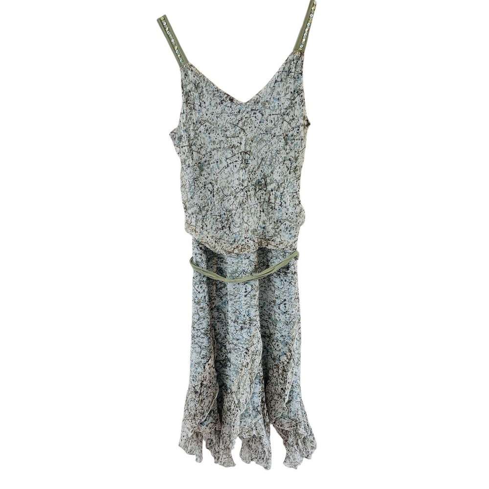 Jonathan Martin Y2k Silk Dress Women 12 Green Asymmetrical Fairy Sequin Cocktail